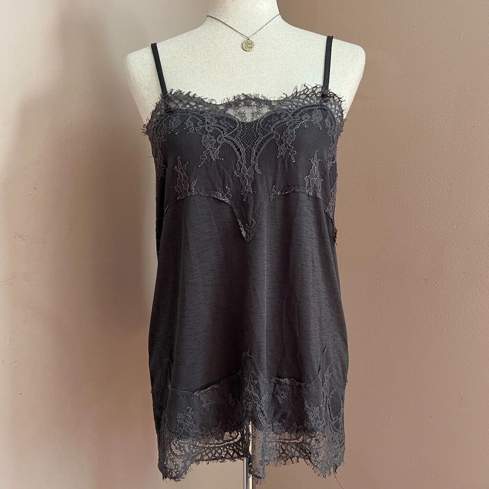 Whimsygoth Willow + Root Charcoal Gray Lace Trim Cami Fairy Grunge Top y2k XS